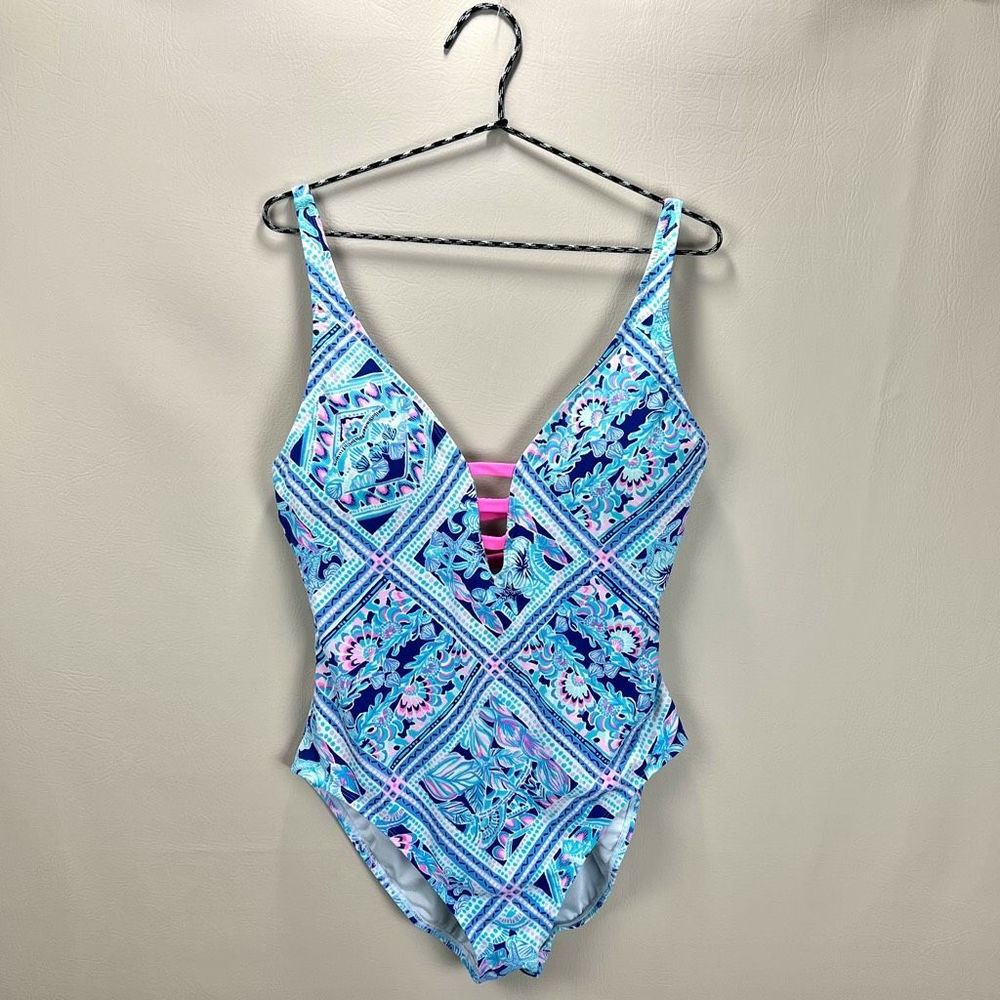 Lilly Pulitzer Blue and Pink One Piece Swimsuit - Picture 2 of 6